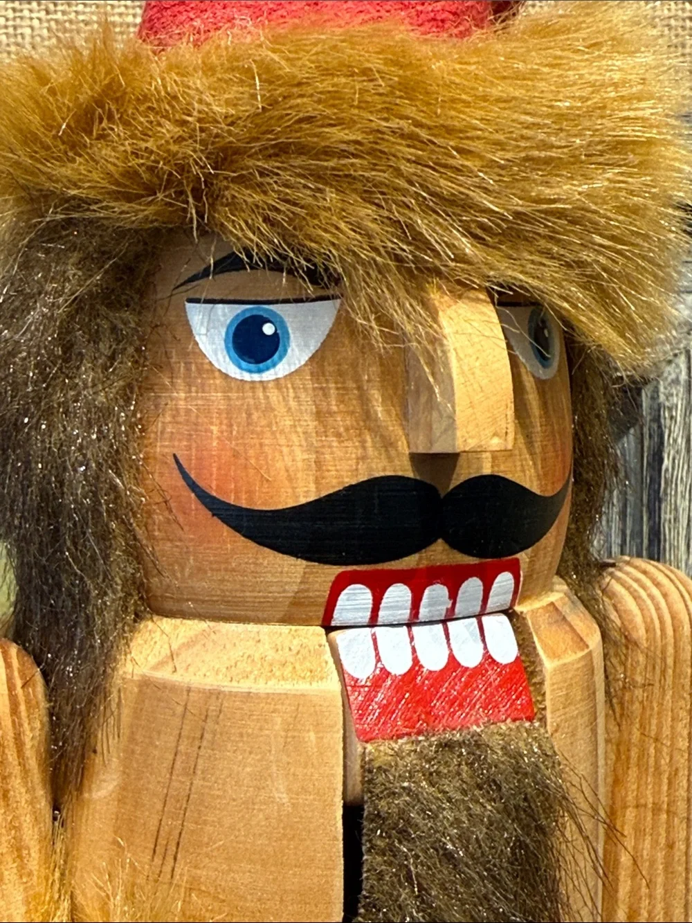 Wooden Nutcracker Santa with Red Hat and Fur Trim